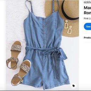 Pink Lily Made My Mind Up Chambray Romper